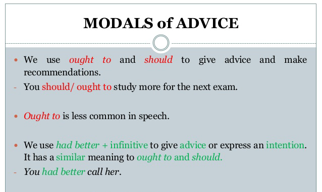 Động từ khuyết thiếu chỉ lời khuyên, khuyến nghị (Advice and Recommendation)