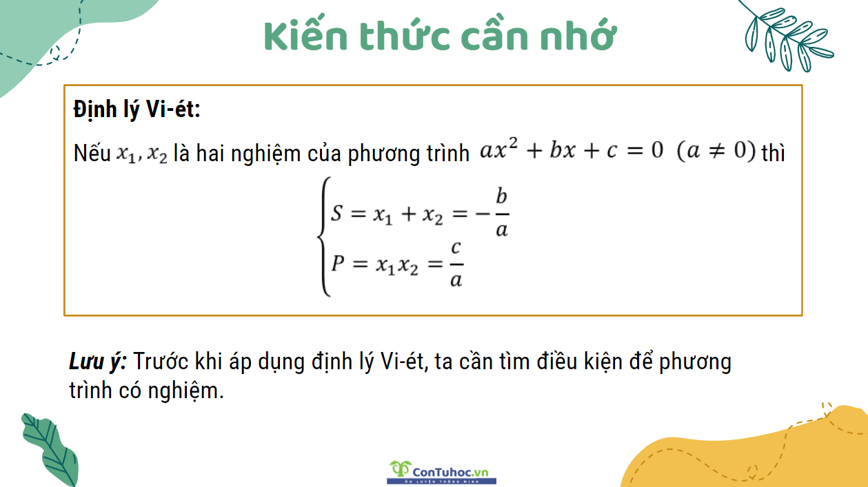 Áp dụng định lý Vi ét để tìm tham số m lớp 9
