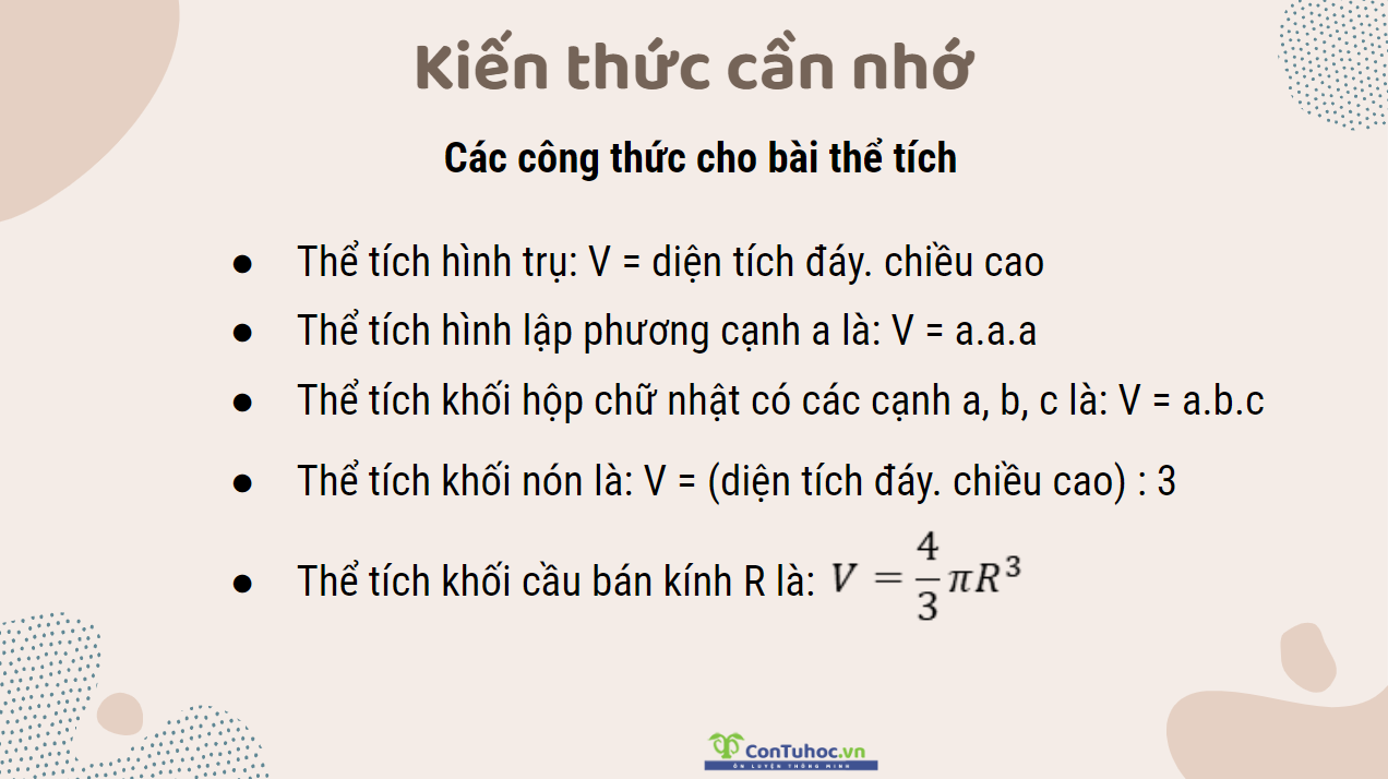 Các công thức cho bài chu vi, diện tích