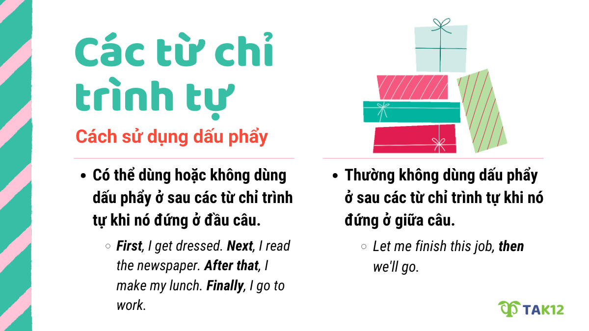 Cách dùng dấu phẩy đối với các từ nối chỉ thứ tự