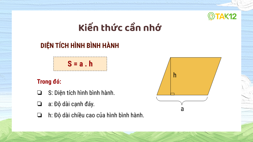 Công thức tính diện tích hình bình hành