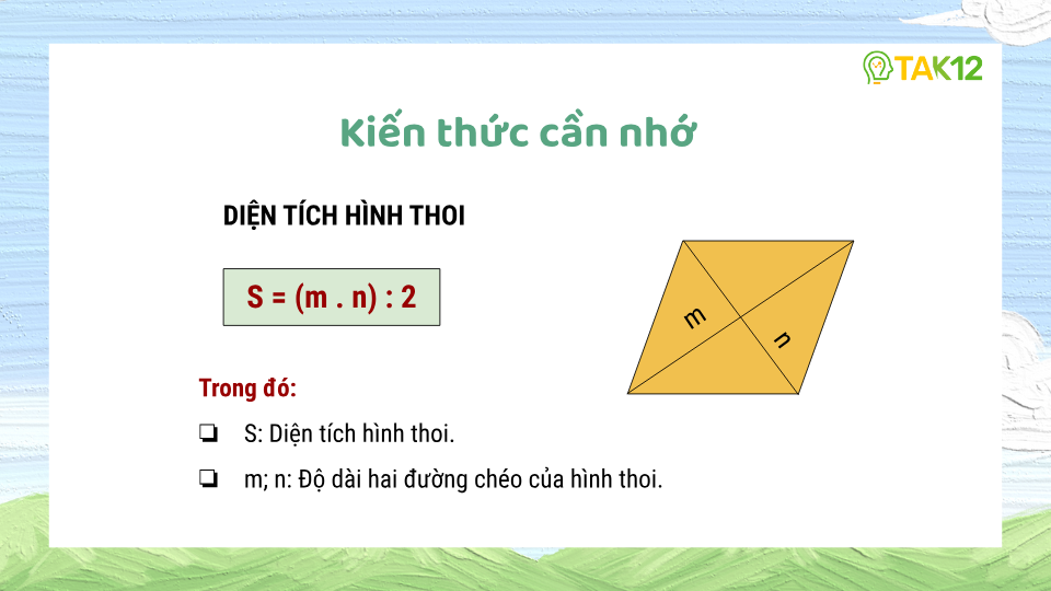 Công thức tính diện tích hình thoi