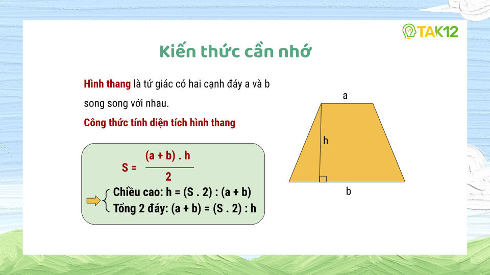 Công thức tính diện tích hình thang