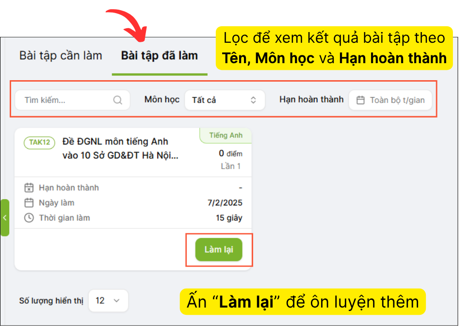 Hướng dẫn xem và làm bài tập trên TAK12 School dành cho học sinh