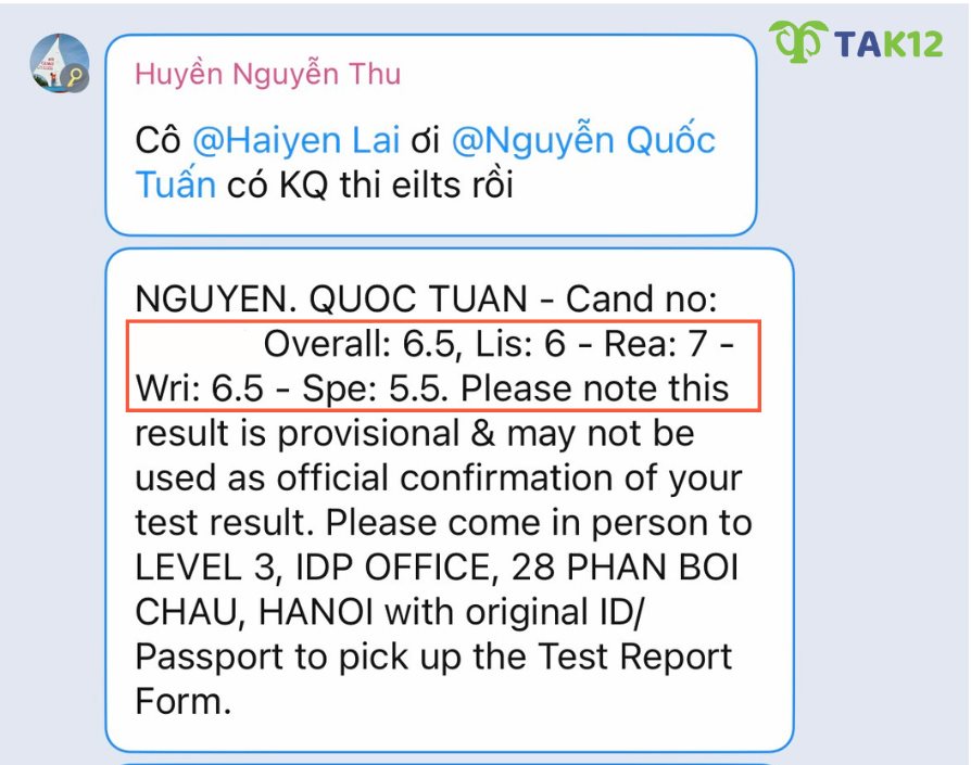 học viên báo điểm ielts 