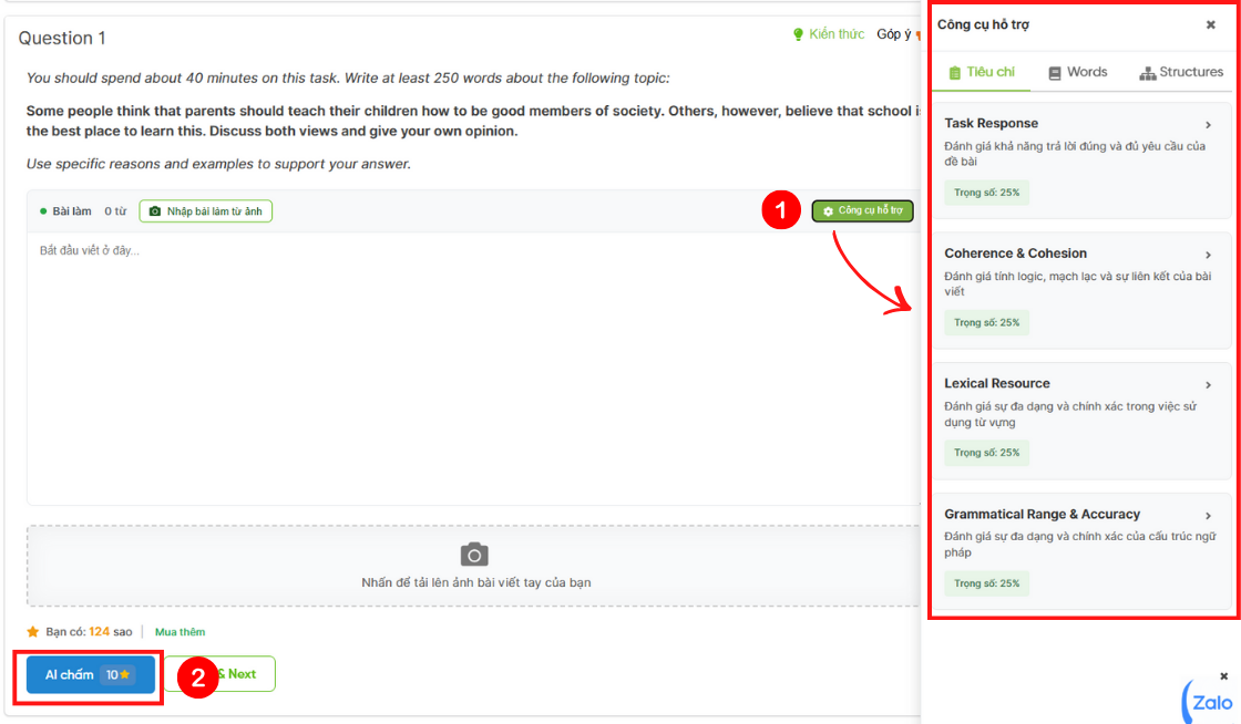 Cách chấm Writing trên TAK12