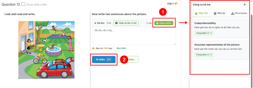 Làm sao để sử dụng tính năng chấm chữa bài viết bằng AI?