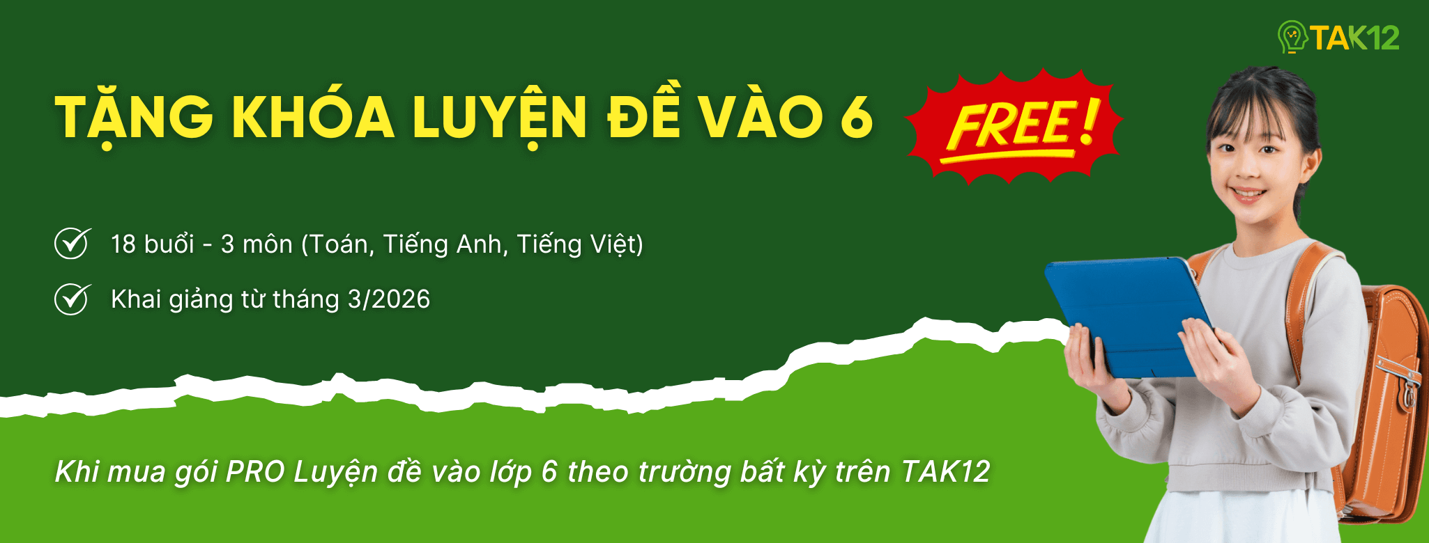 Tặng khóa luyện đề vào lớp 6