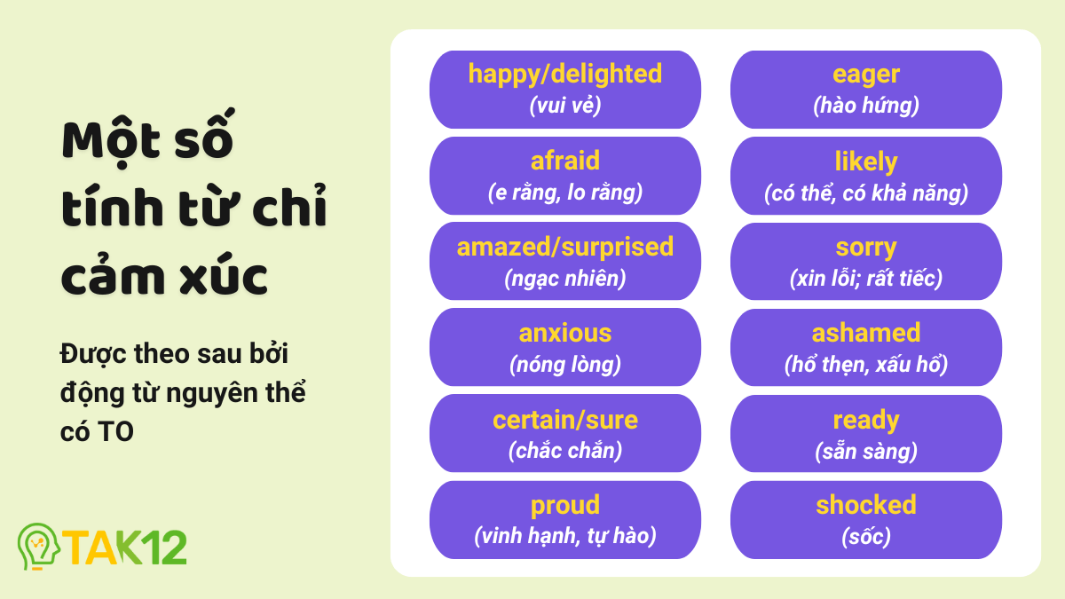 tính từ chỉ cảm xúc theo sau bở động từ nguyên thể có to