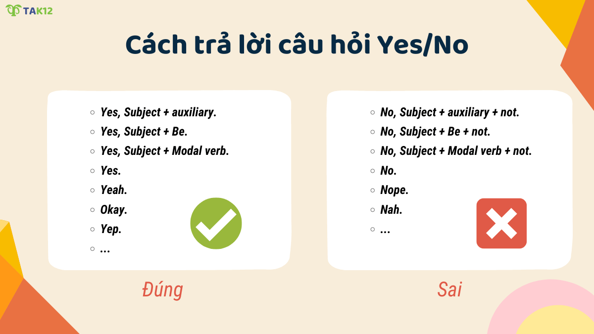 Cách trả lời câu hỏi Yes/No