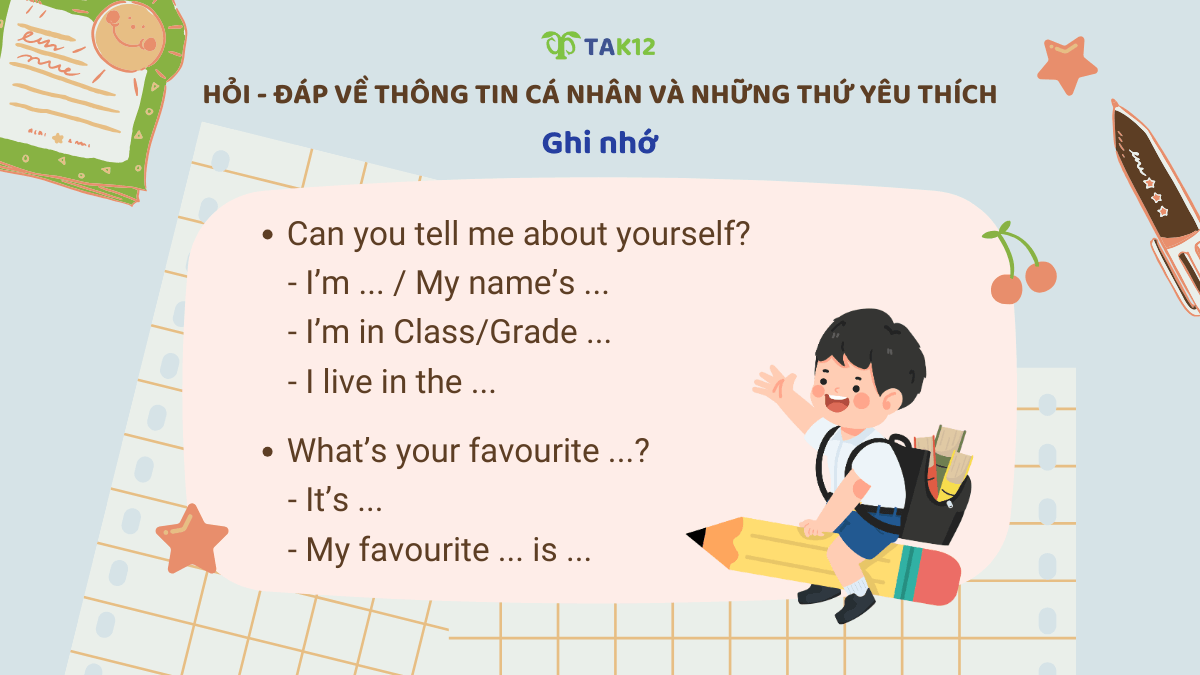 Cấu trúc hỏi - đáp về thông tin cá nhân và những thứ yêu thích