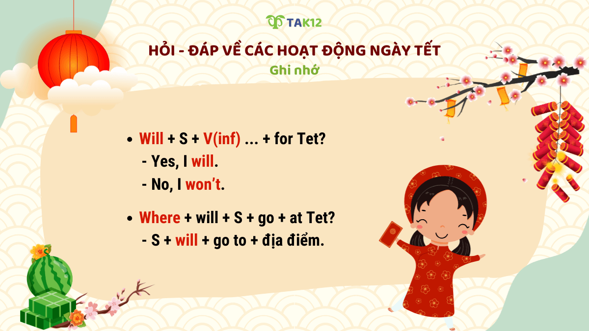 Cấu trúc hỏi - đáp về các hoạt động ngày Tết