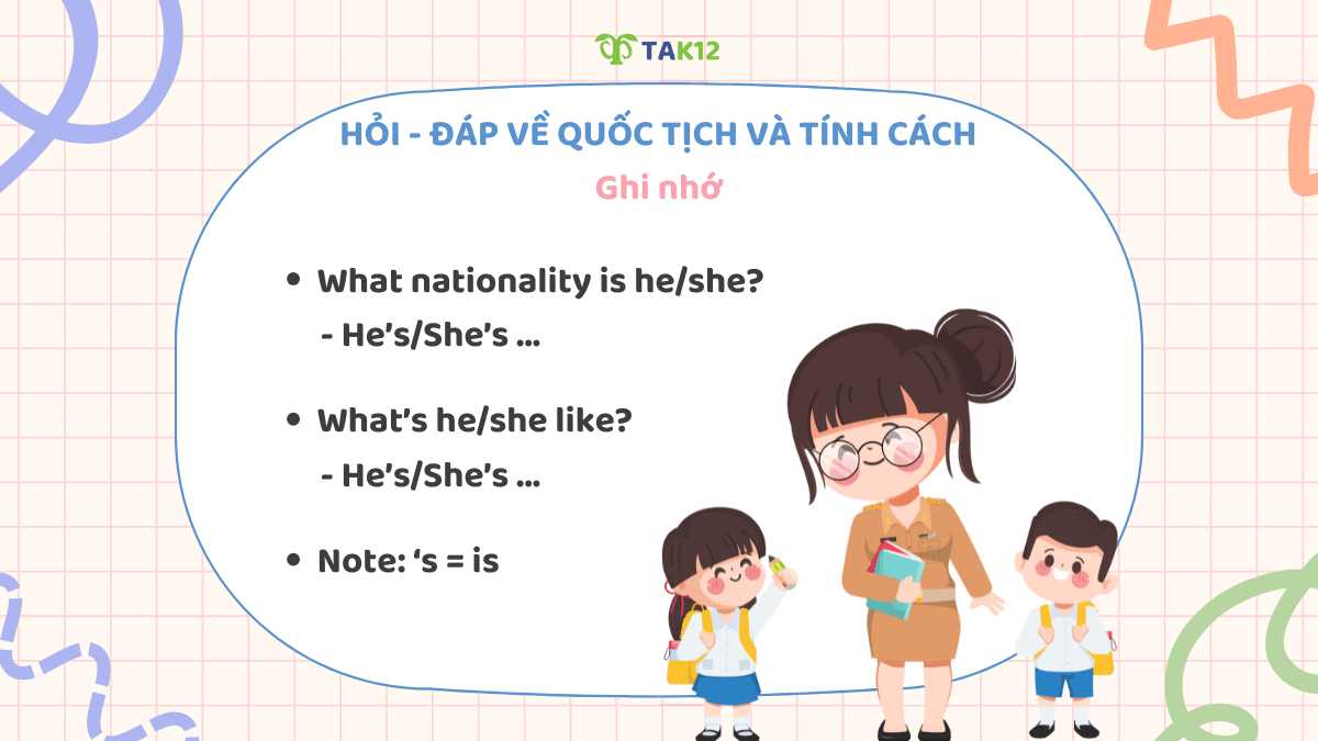 Cấu trúc hỏi - đáp về quốc tịch và tính cách