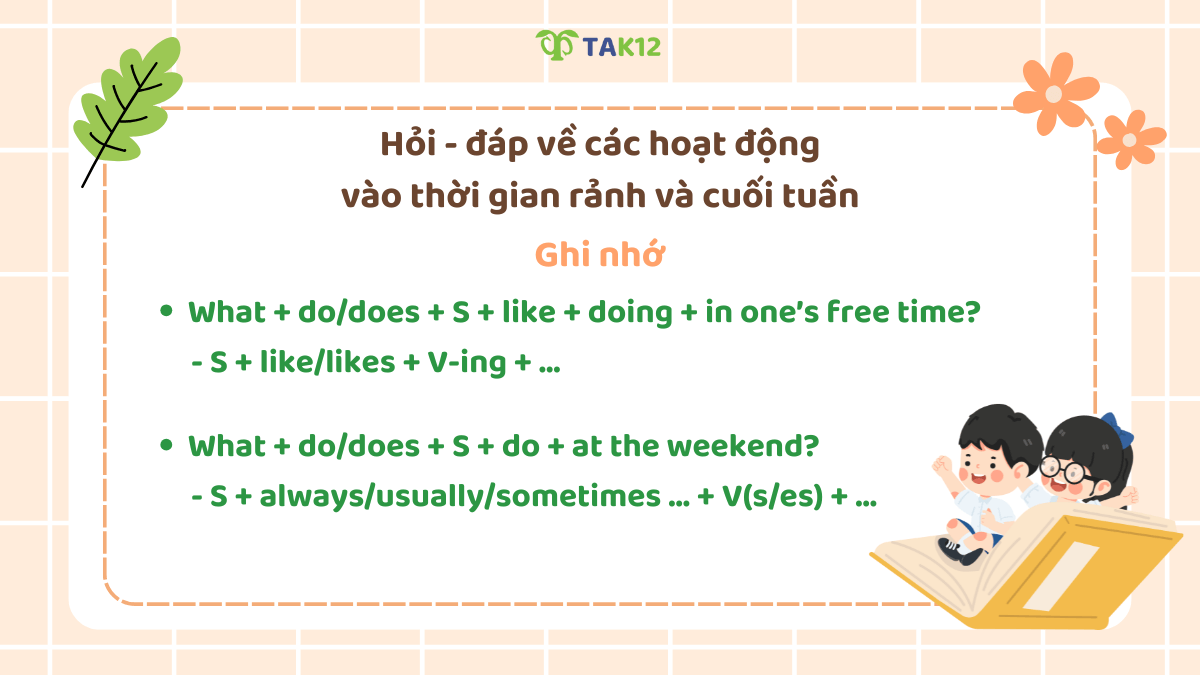 Cấu trúc hỏi - đáp về các hoạt động vào thời gian rảnh và cuối tuần