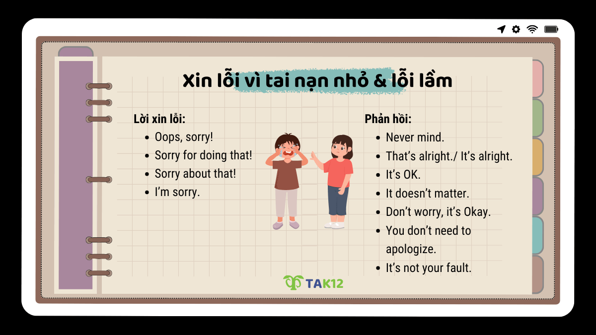 Nói xin lỗi tiếng Anh vì tai nạn nhỏ và lỗi lầm