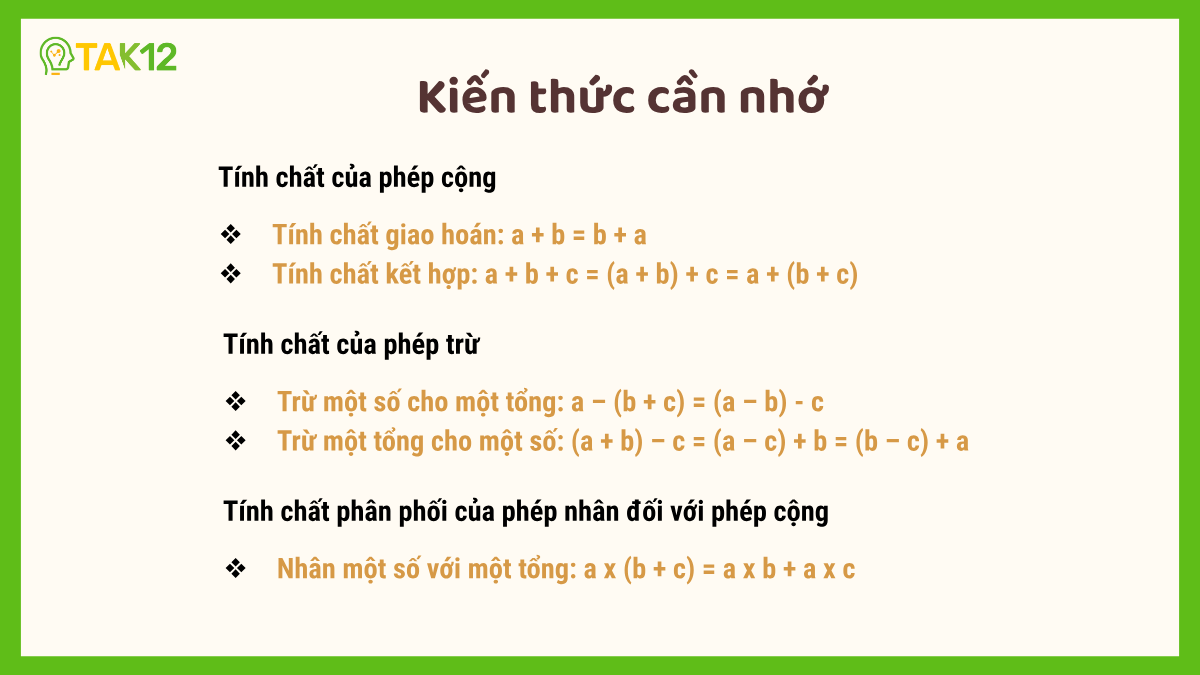 Nhóm các số hạng trong biểu thức thành từng nhóm có tổng (hoặc hiệu) là số tròn chục, trăm
